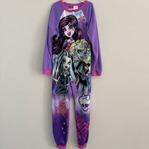 Girls Monster High Fleece One Piece Pajamas Size 10/12 Purple